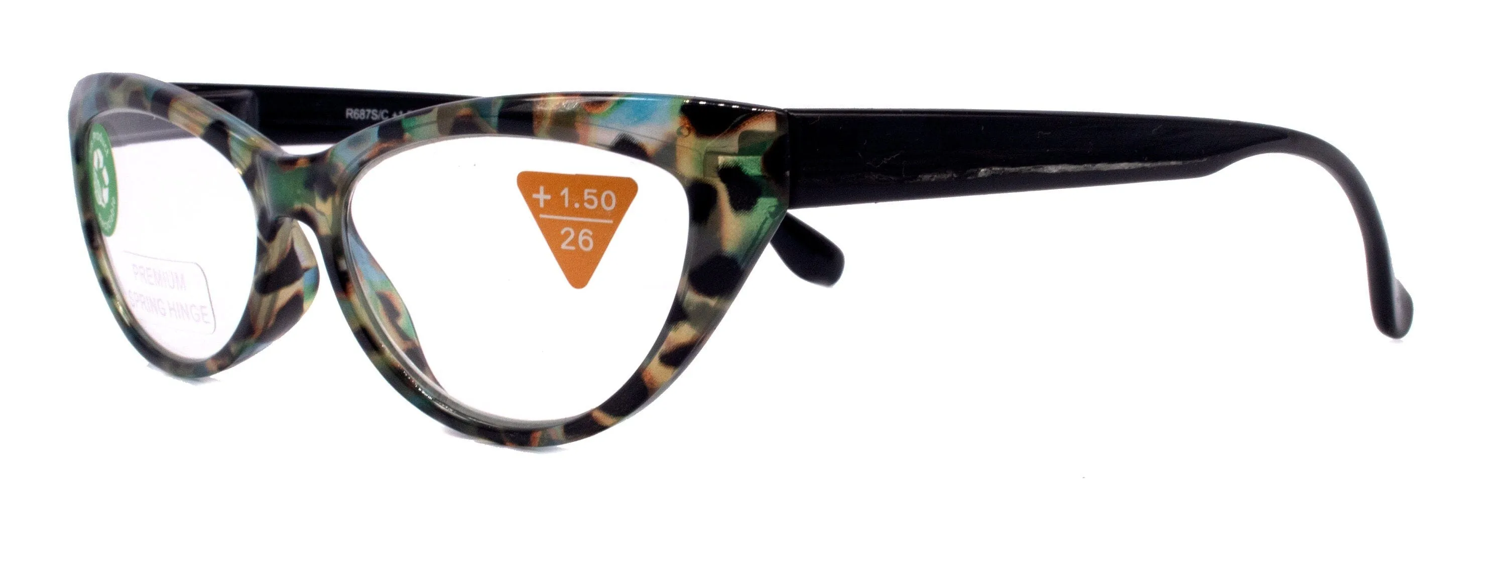 Lynx, (Premium) Reading Glass, High End Readers  1.25.. 3 Magnifying, Cat Eye optical Frame, Tortoise Shell (Brown, Green) NY Fifth Avenue