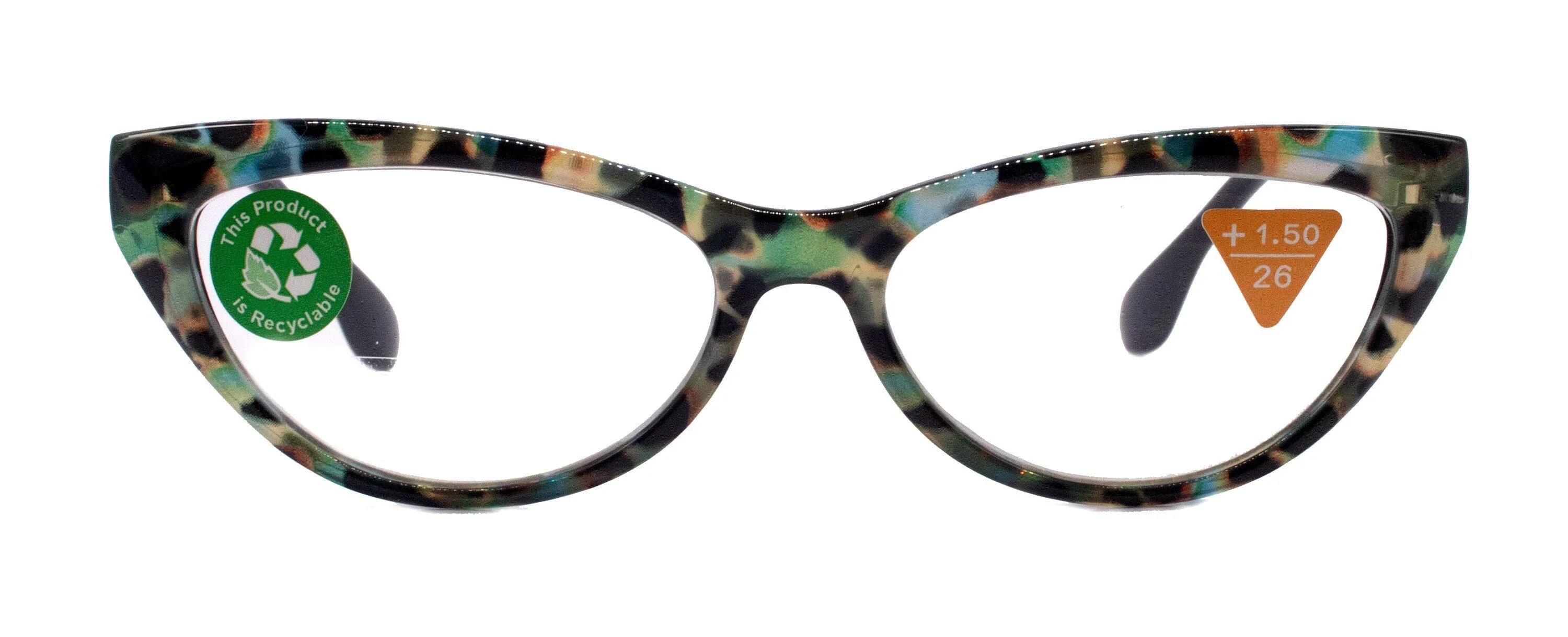 Lynx, (Premium) Reading Glass, High End Readers  1.25.. 3 Magnifying, Cat Eye optical Frame, Tortoise Shell (Brown, Green) NY Fifth Avenue