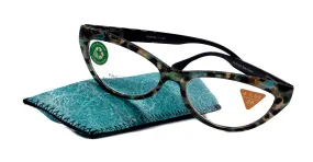 Lynx, (Premium) Reading Glass, High End Readers  1.25.. 3 Magnifying, Cat Eye optical Frame, Tortoise Shell (Brown, Green) NY Fifth Avenue