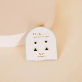 May Birthstone Stud Earring Set