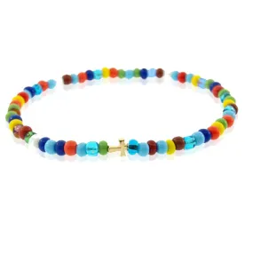 Mini Gold Cross on Glass Bead Bracelet