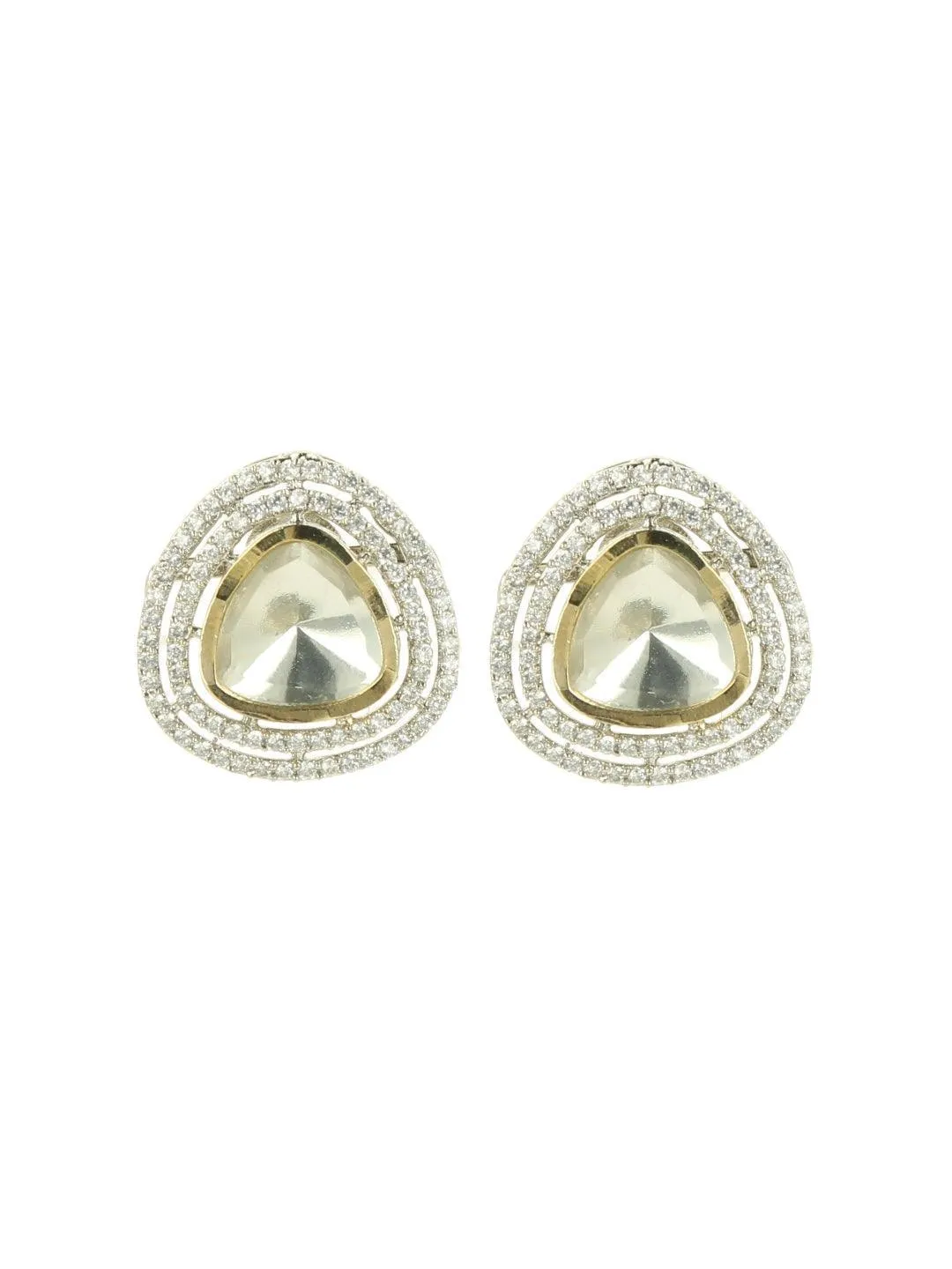 Moissanite Ad Polki Studs Silver