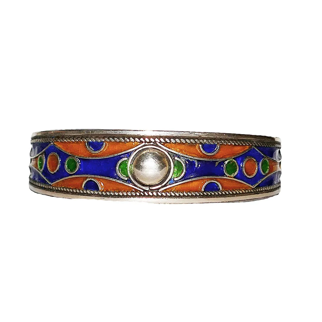 Moroccan Enameled Sterling Silver Bangle for her, BC00234