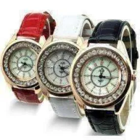 Mother of Pearl and Rose Gold Ladies Leather Watch - Black or White
