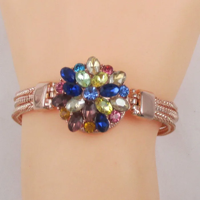 Multi-colored Crystal & Rose Gold Bangle Bracelet