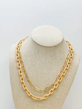 Multilayered Gold & Silicone Chain Necklace - Taupe