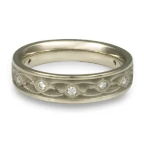 Narrow Water Lilies Wedding Ring With Diamonds in Platinum