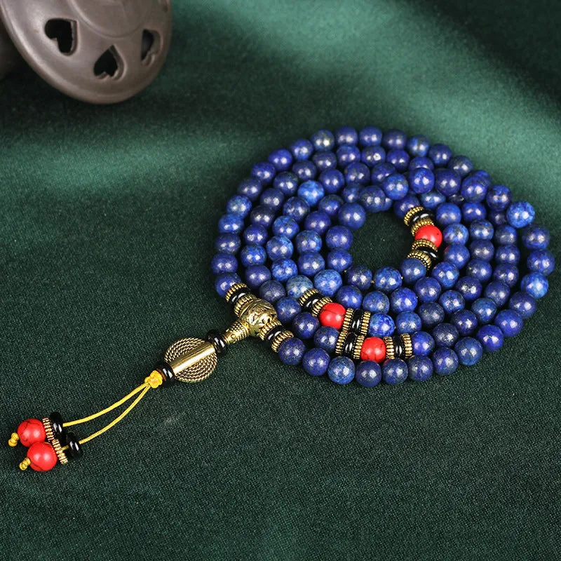 Natural Imperial Lapis Lazuli Mala Beads – 108 Bead Meditation Necklace