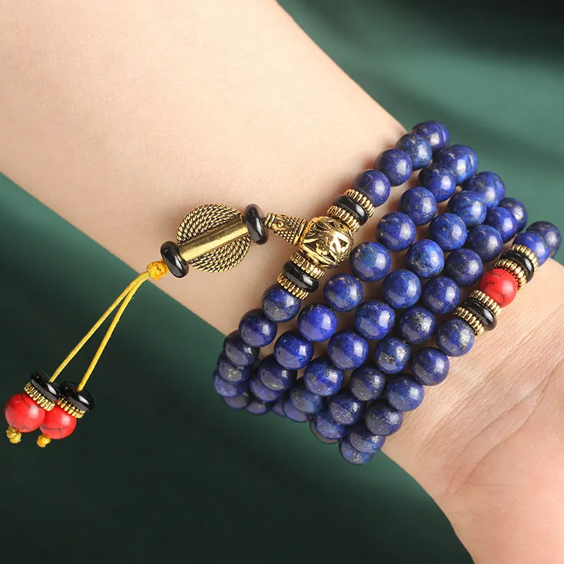 Natural Imperial Lapis Lazuli Mala Beads – 108 Bead Meditation Necklace