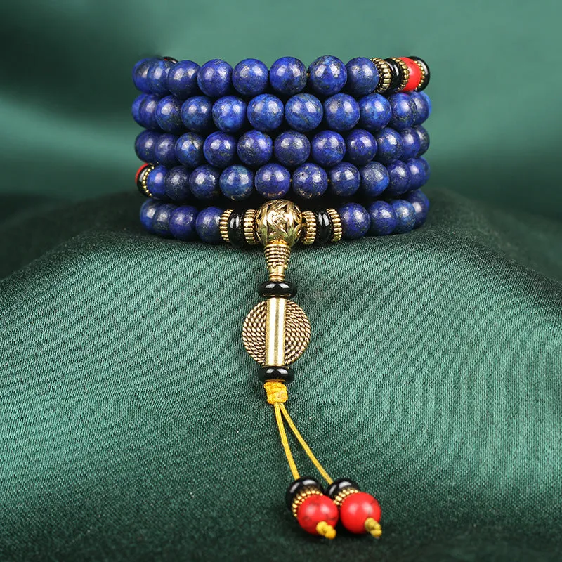 Natural Imperial Lapis Lazuli Mala Beads – 108 Bead Meditation Necklace