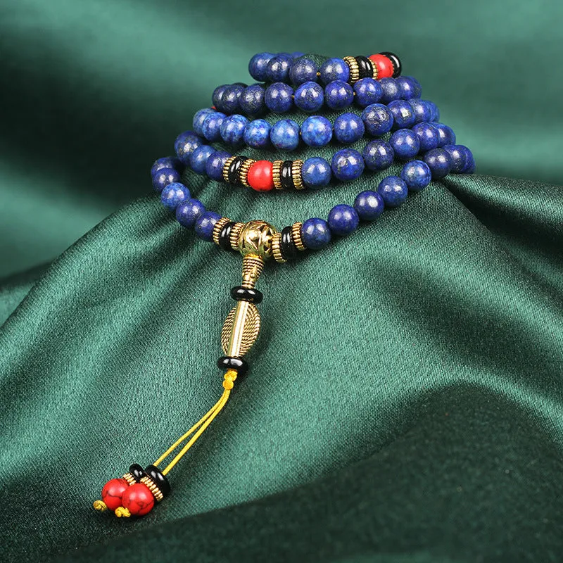 Natural Imperial Lapis Lazuli Mala Beads – 108 Bead Meditation Necklace
