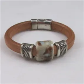 Natural Leather Bracelet with Handmade Ceramic Focus