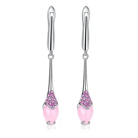 Natural Pink Calcedony Dangle Earrings in S925