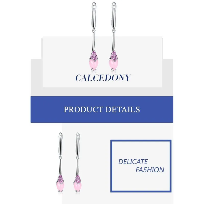 Natural Pink Calcedony Dangle Earrings in S925