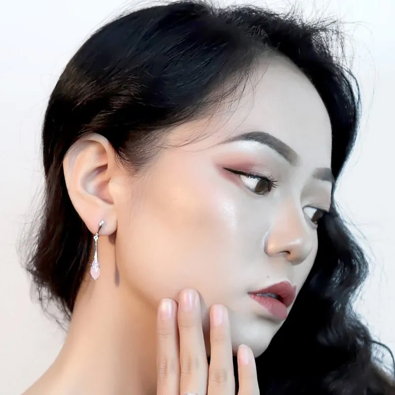 Natural Pink Calcedony Dangle Earrings in S925