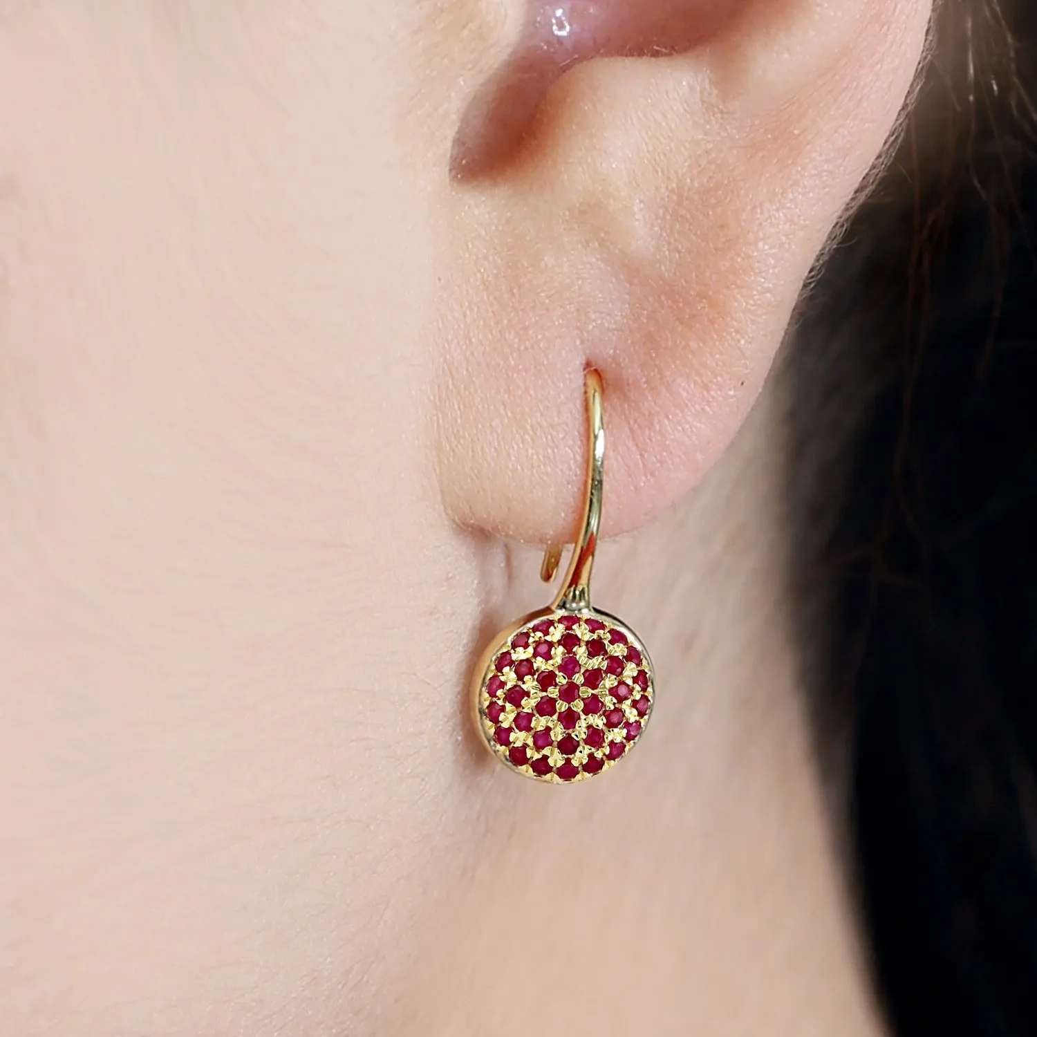 Natural Ruby Dangle Earrings 10k Yellow Gold Jewelry