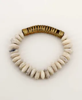 Natural White Rustic Clay and Brass Stretch Bracelet