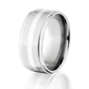 New 10mm Cobalt Ring with Silver Inlay, Made In the USA Cobalt Wedding Band & Wedding Ring