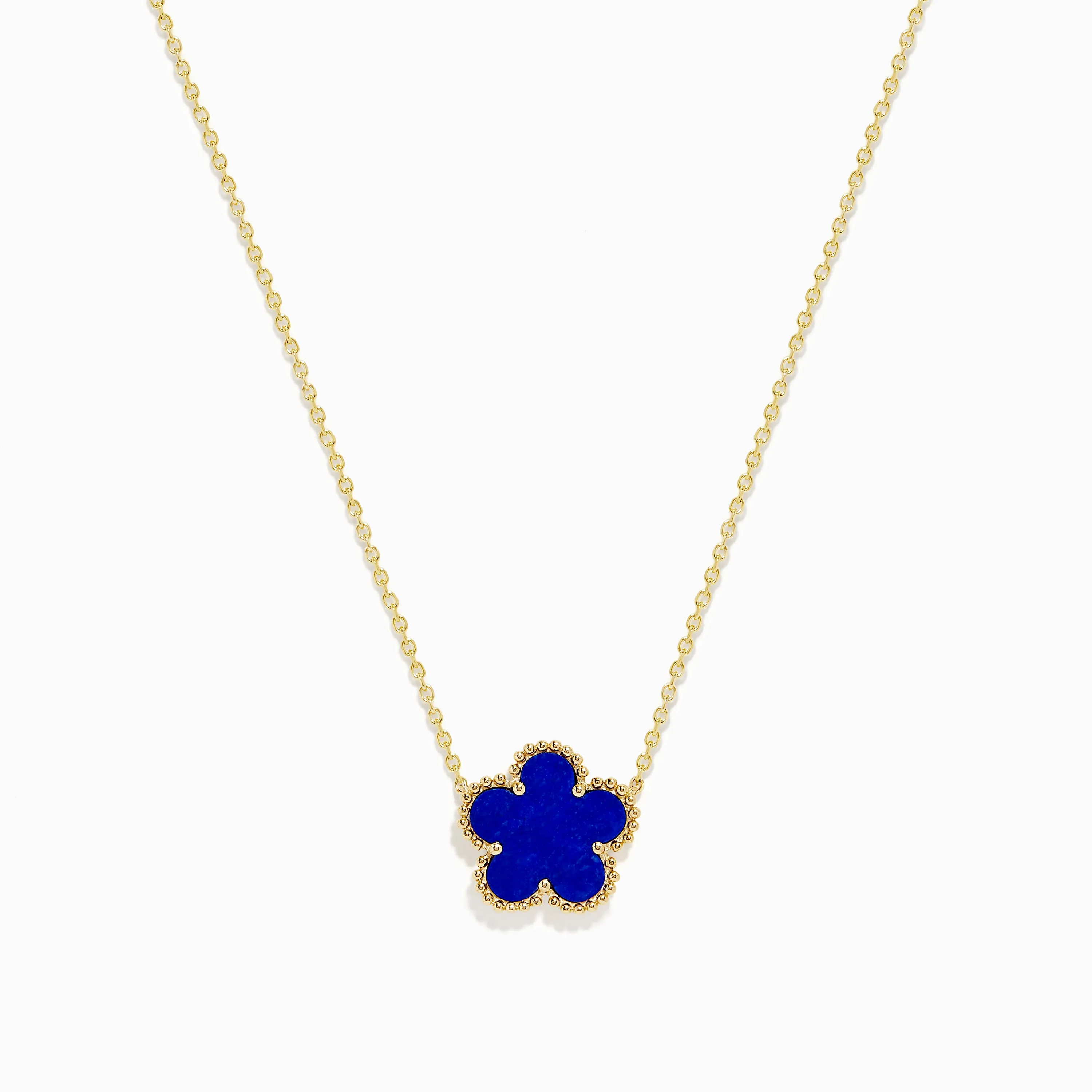 Novelty 14K Yellow Gold Lapis Flower Necklace