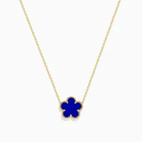 Novelty 14K Yellow Gold Lapis Flower Necklace