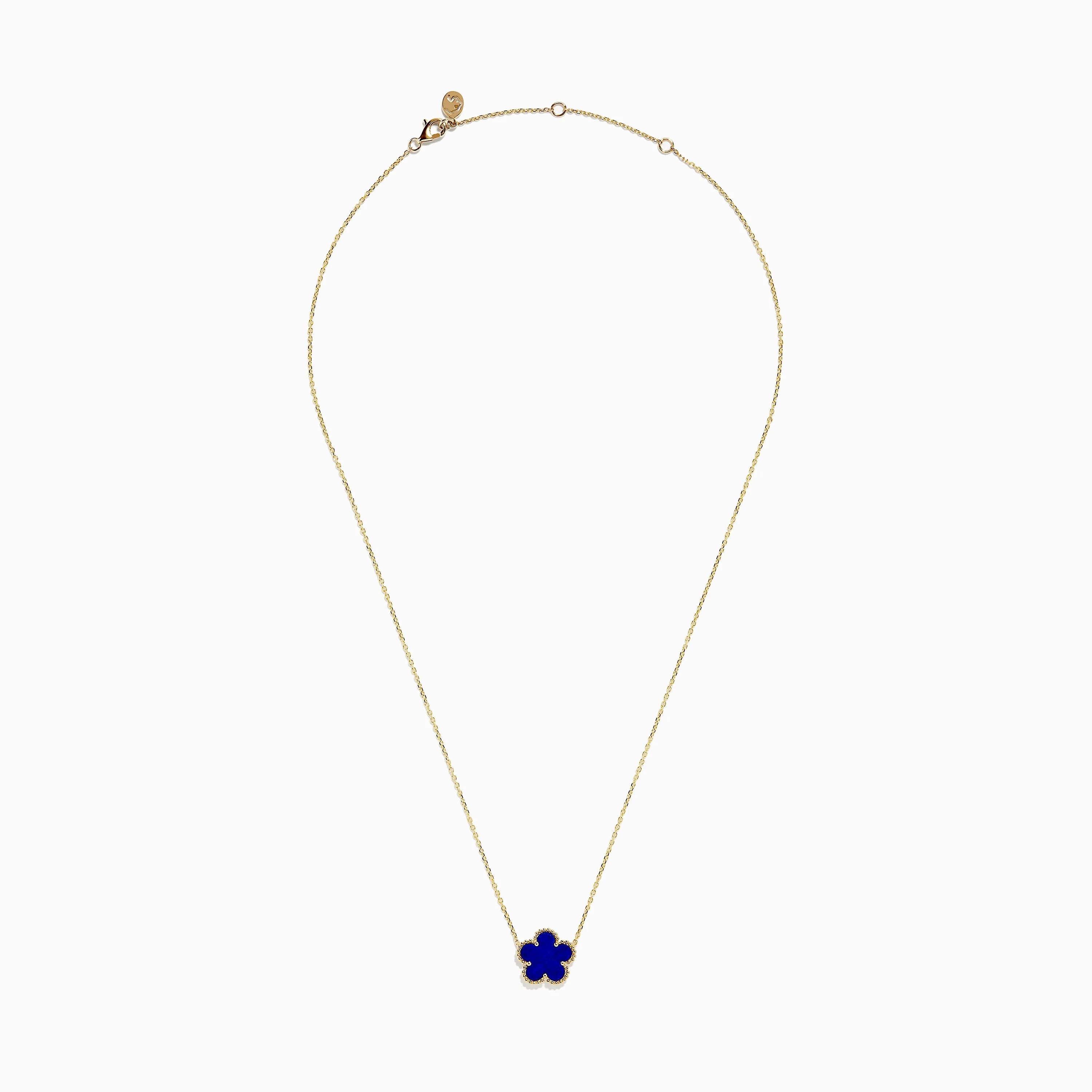 Novelty 14K Yellow Gold Lapis Flower Necklace