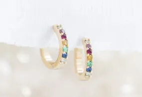 Pavé Rainbow Sapphire Huggie Hoops