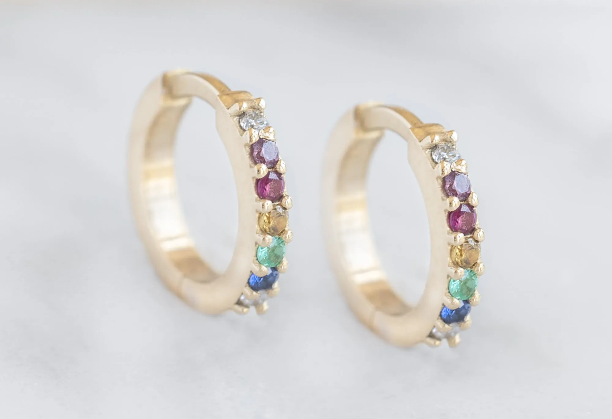 Pavé Rainbow Sapphire Huggie Hoops