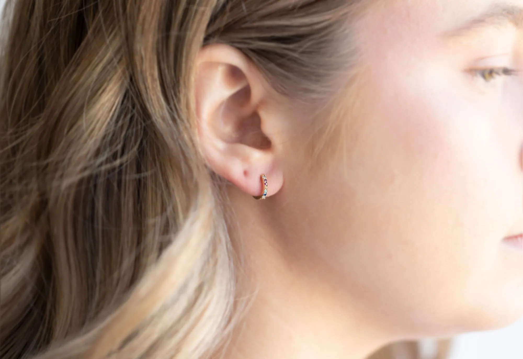 Pavé Rainbow Sapphire Huggie Hoops