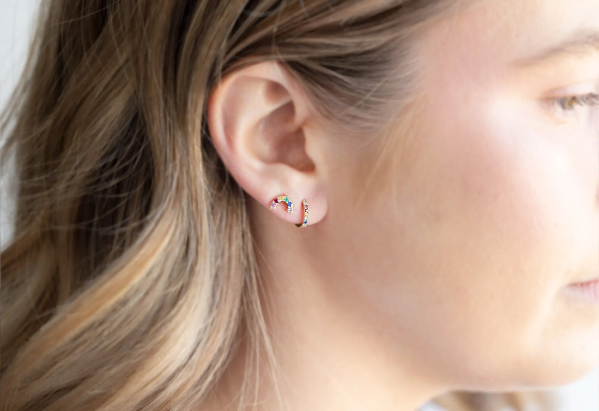 Pavé Rainbow Sapphire Huggie Hoops