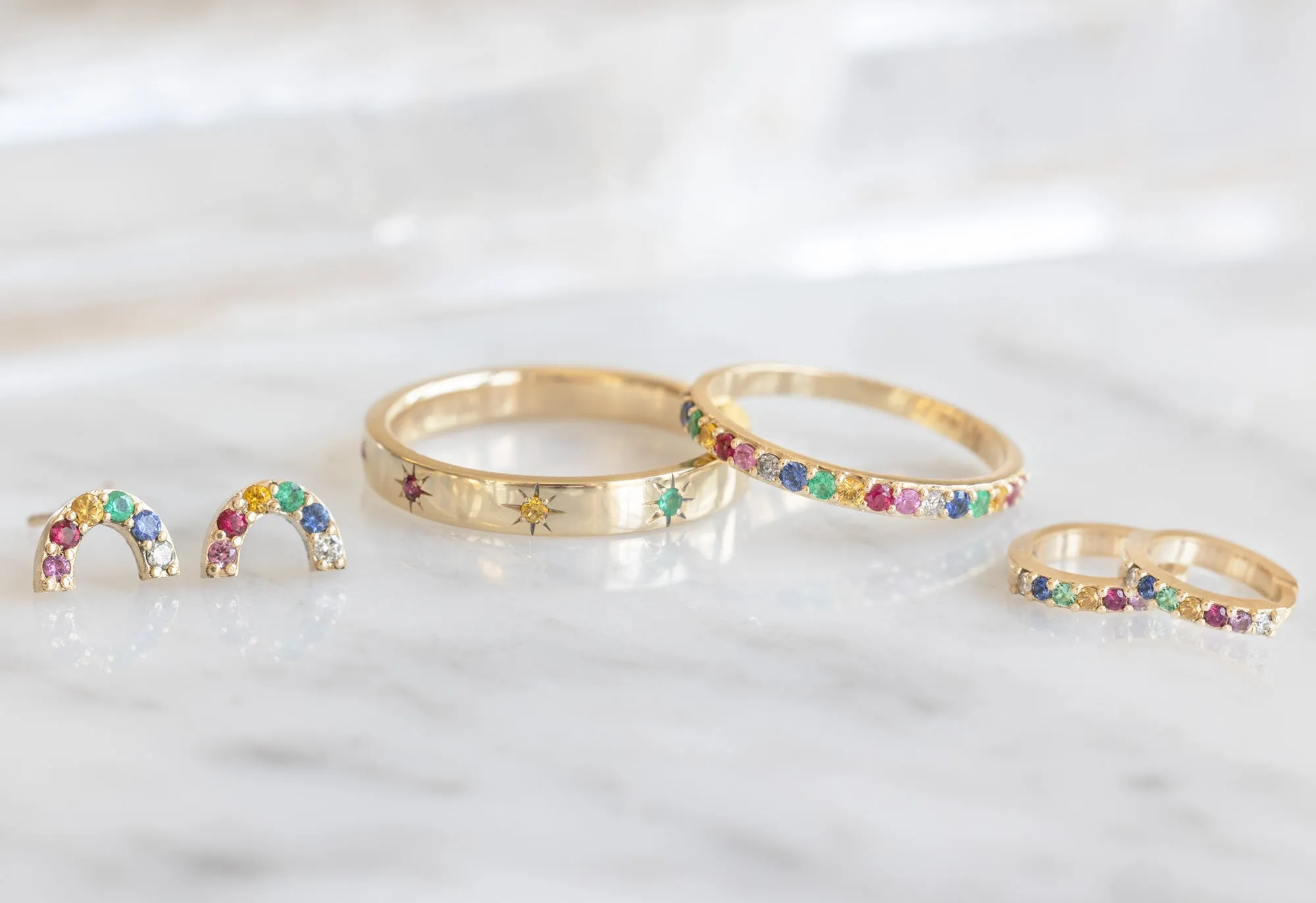 Pavé Rainbow Sapphire Huggie Hoops