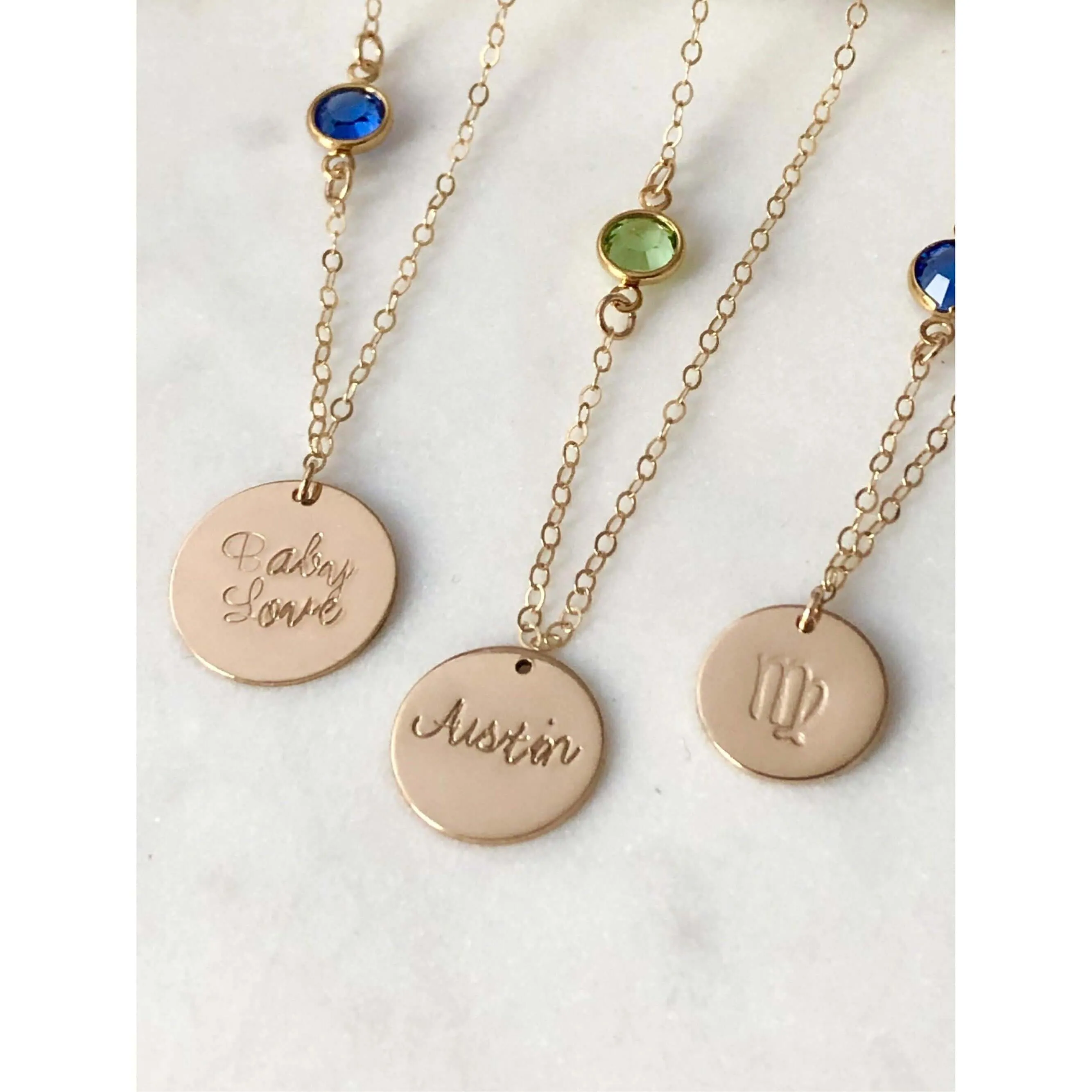 Personalised Birthstone Chain and Disc Necklace