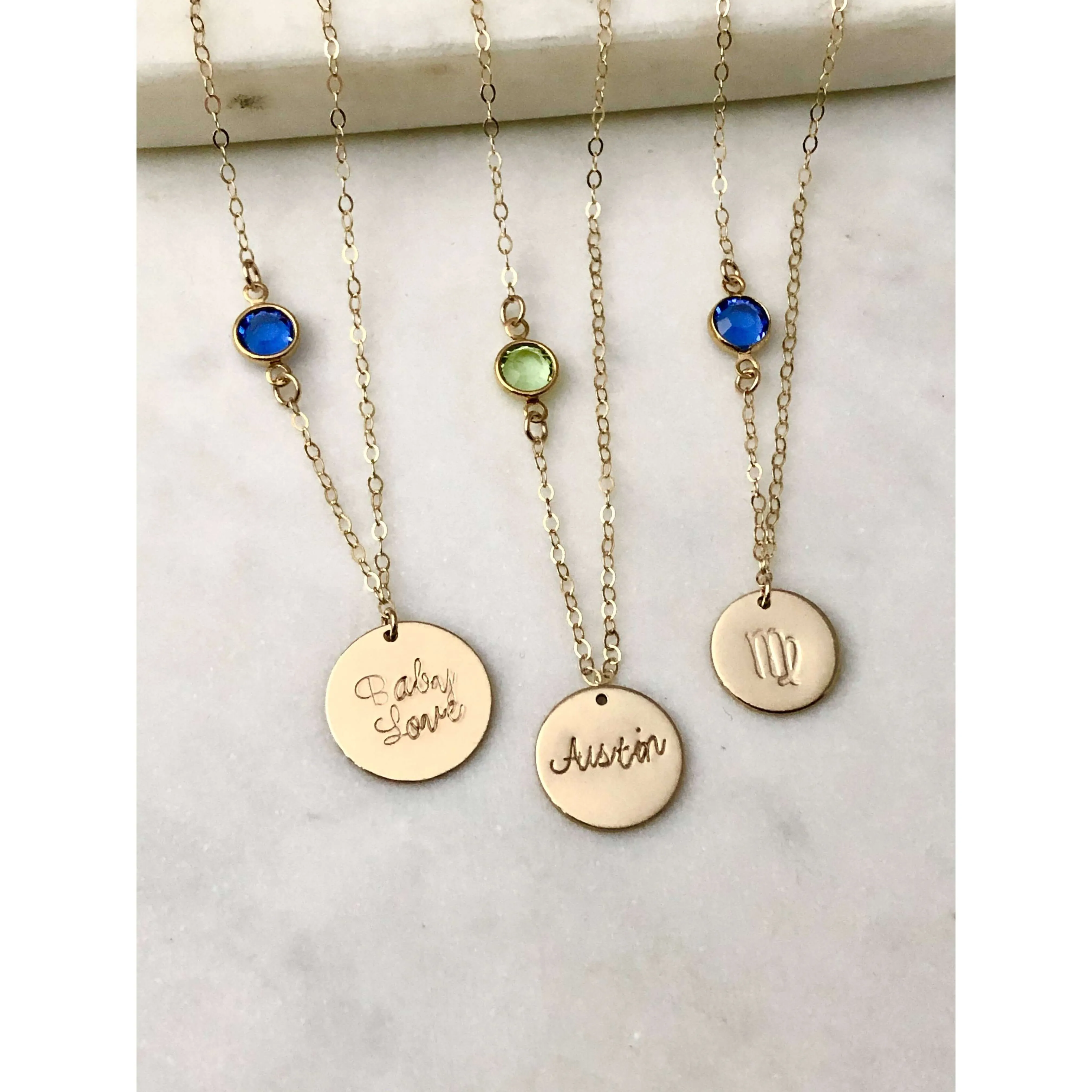 Personalised Birthstone Chain and Disc Necklace