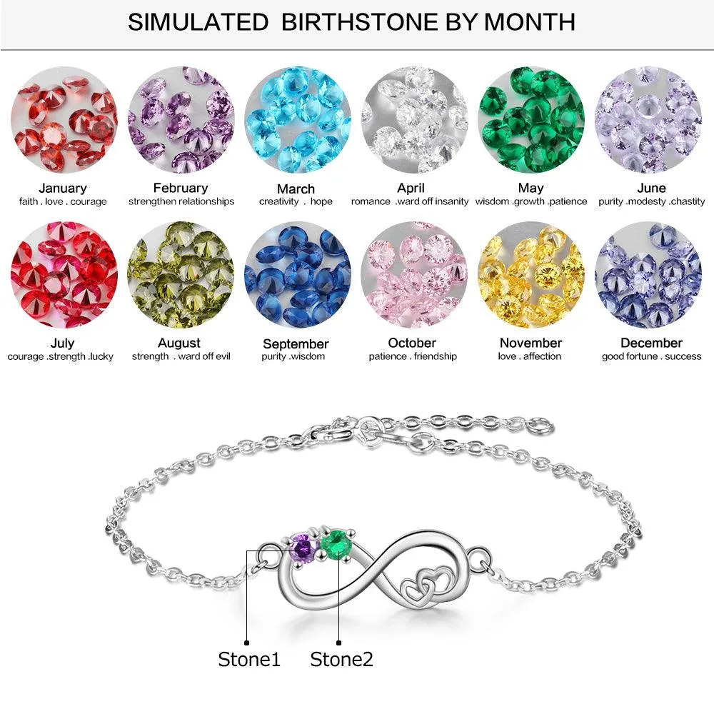 Personalized Heart Chain Infinity Bangle Bracelets With 2 Customized Birthstone Bracelet