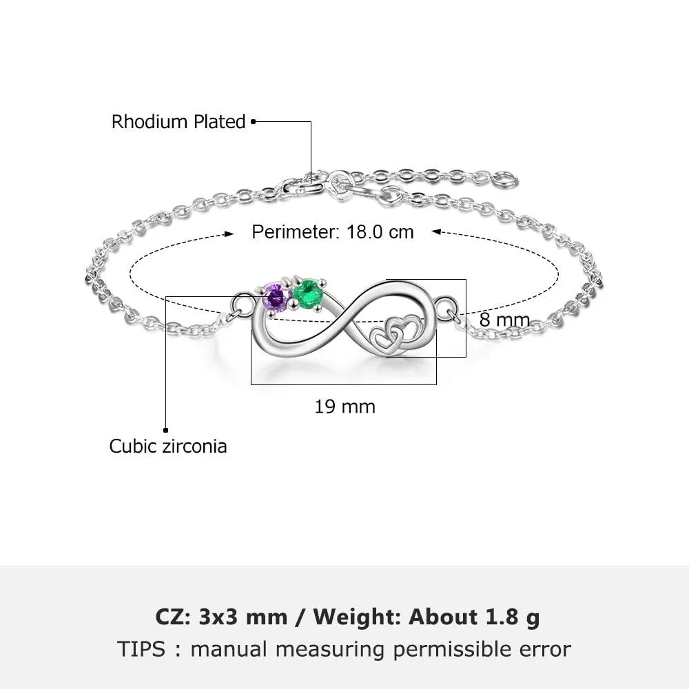 Personalized Heart Chain Infinity Bangle Bracelets With 2 Customized Birthstone Bracelet