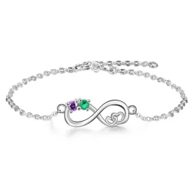 Personalized Heart Chain Infinity Bangle Bracelets With 2 Customized Birthstone Bracelet