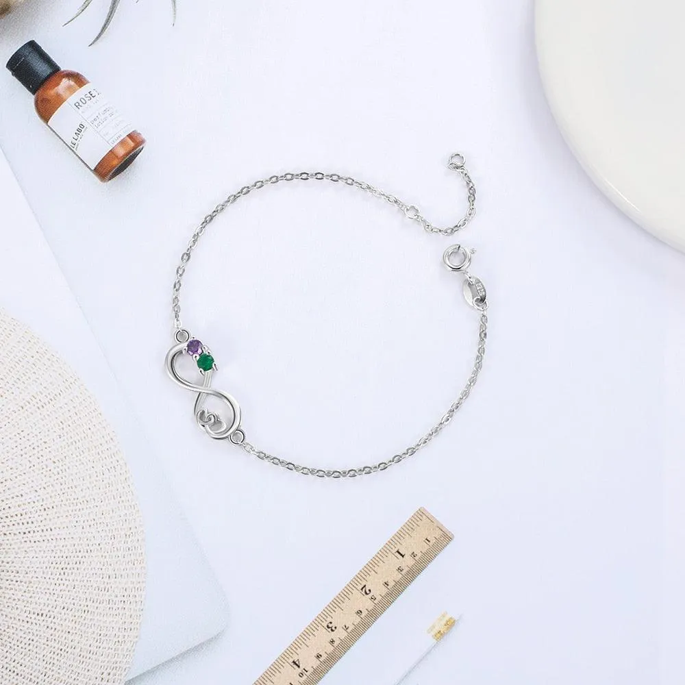 Personalized Heart Chain Infinity Bangle Bracelets With 2 Customized Birthstone Bracelet