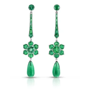 Platinum Emerald Flower Drop Earrings