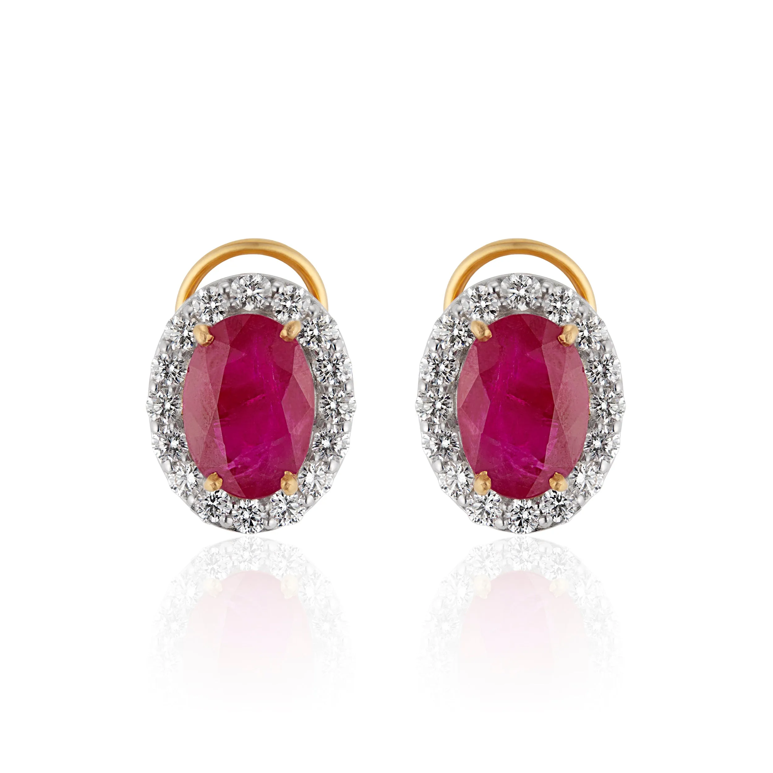 Rani Ruby (12.15ct) and Diamond (2.15ct)Studs, 18k Gold