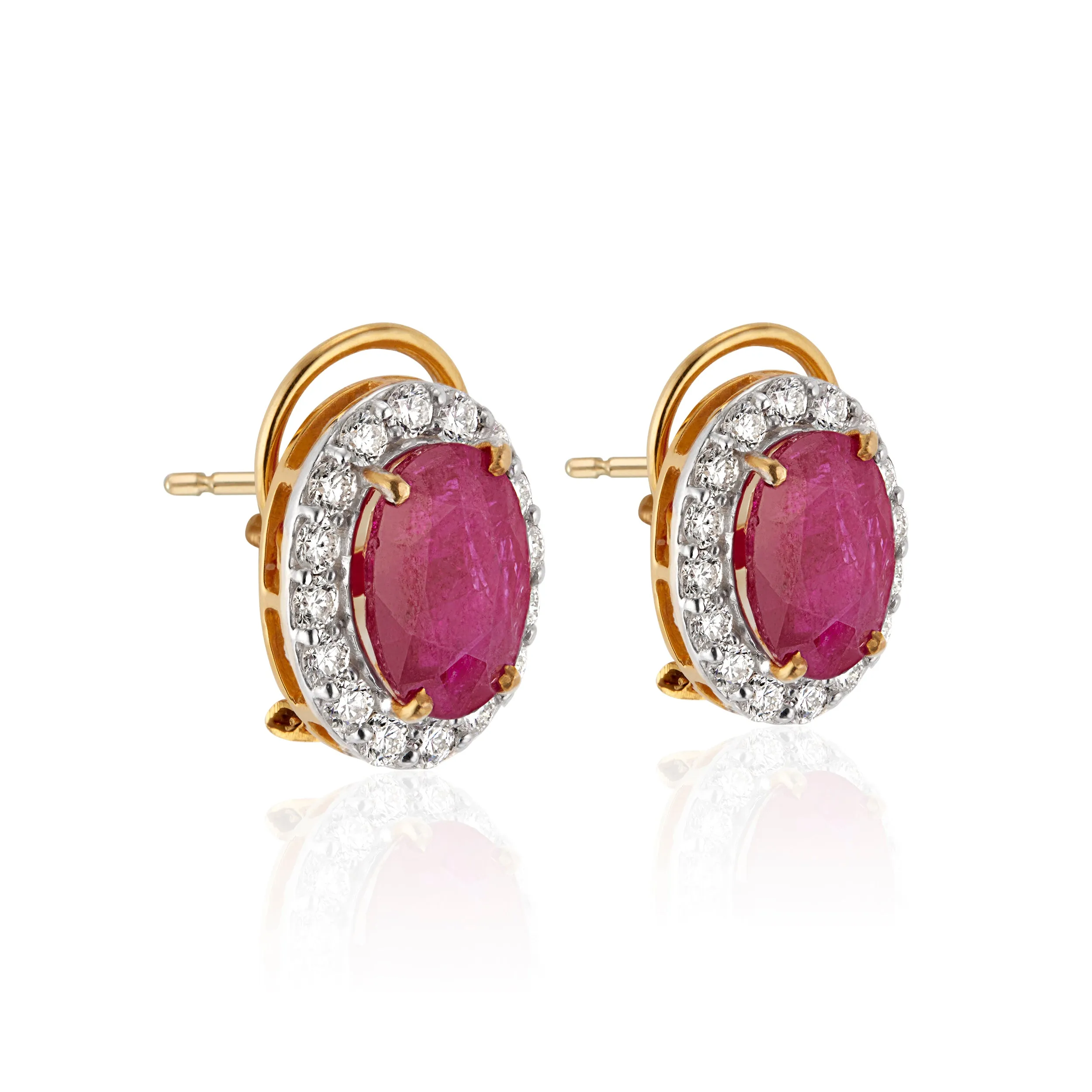 Rani Ruby (12.15ct) and Diamond (2.15ct)Studs, 18k Gold
