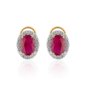 Rani Ruby (12.15ct) and Diamond (2.15ct)Studs, 18k Gold
