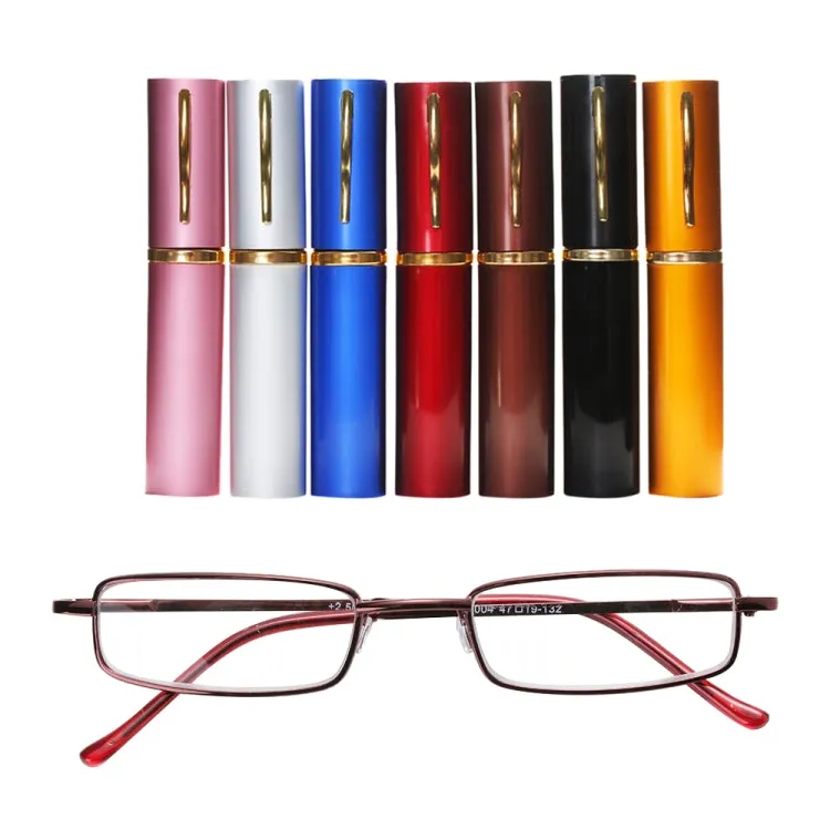 Reading Glasses Metal Spring Foot Portable Presbyopic Glasses with Tube Case  2.50D(Blue)