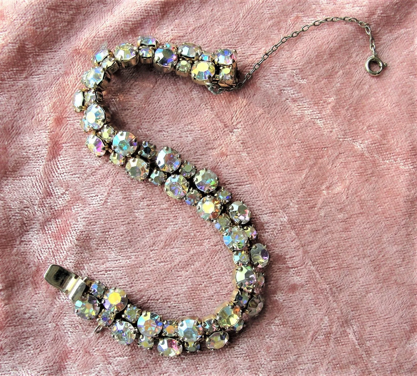 RESERVED Sparkling SHERMAN Bracelet,Prong Set,Aurora Borealis Brilliant Rhinestones,Dazzling Swarovski Crystal,Collectible Glittering Sherman Jewelry