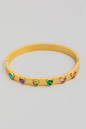 Rhinestone Heart Any Color You'd Like Gold Cuff