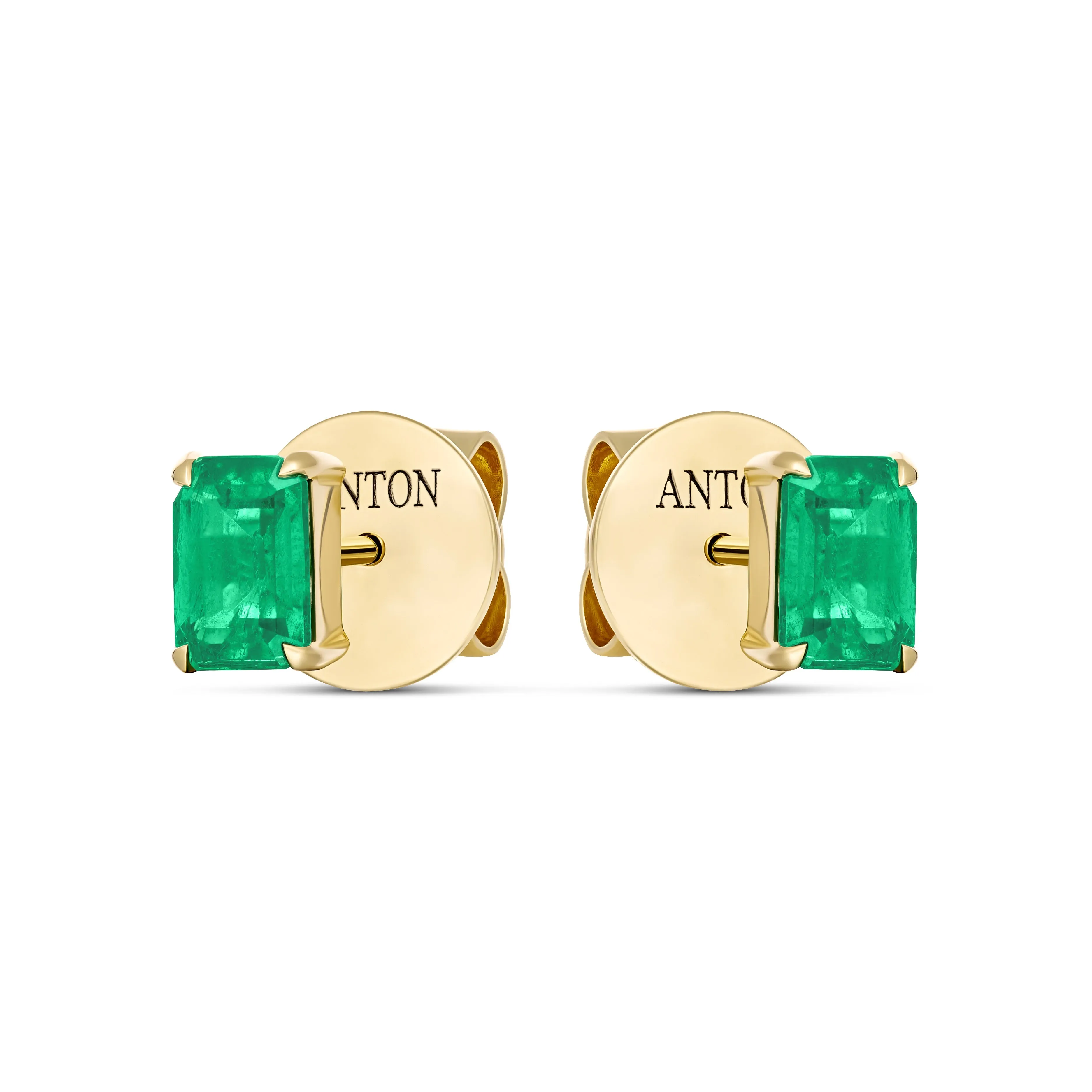 Riviera Emerald Cut Emerald Gemstone Studs | 18K Yellow Gold