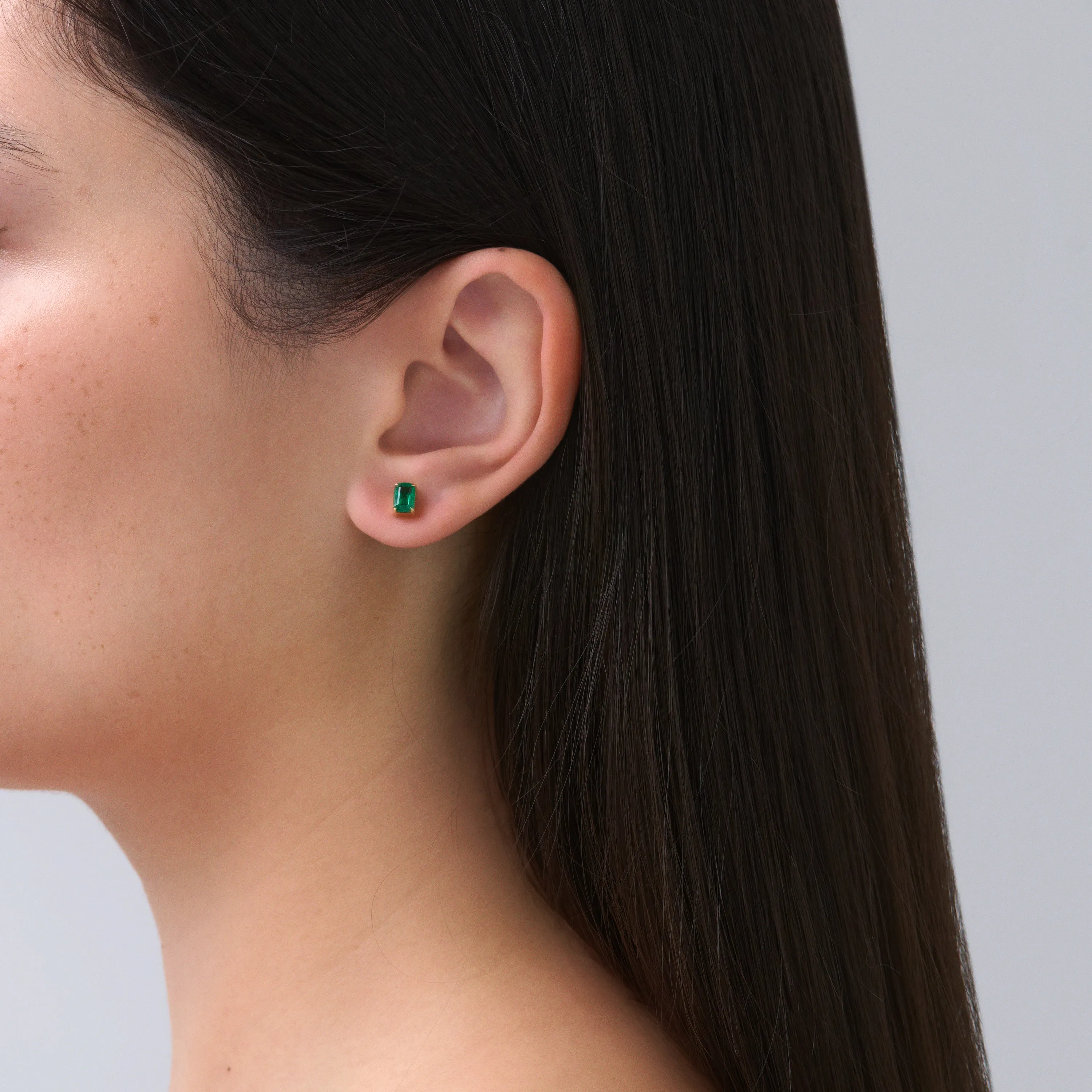 Riviera Emerald Cut Emerald Gemstone Studs | 18K Yellow Gold
