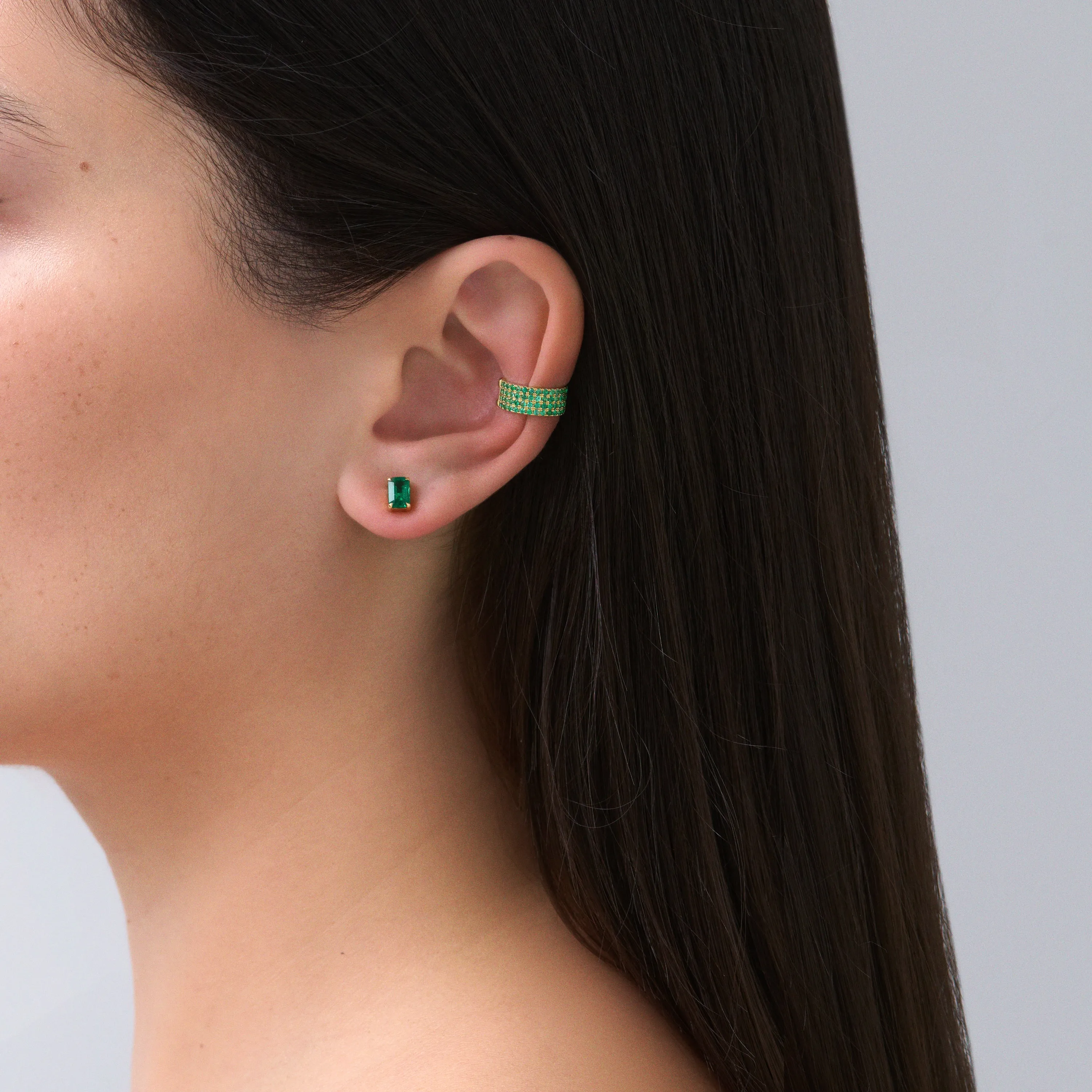 Riviera Emerald Cut Emerald Gemstone Studs | 18K Yellow Gold