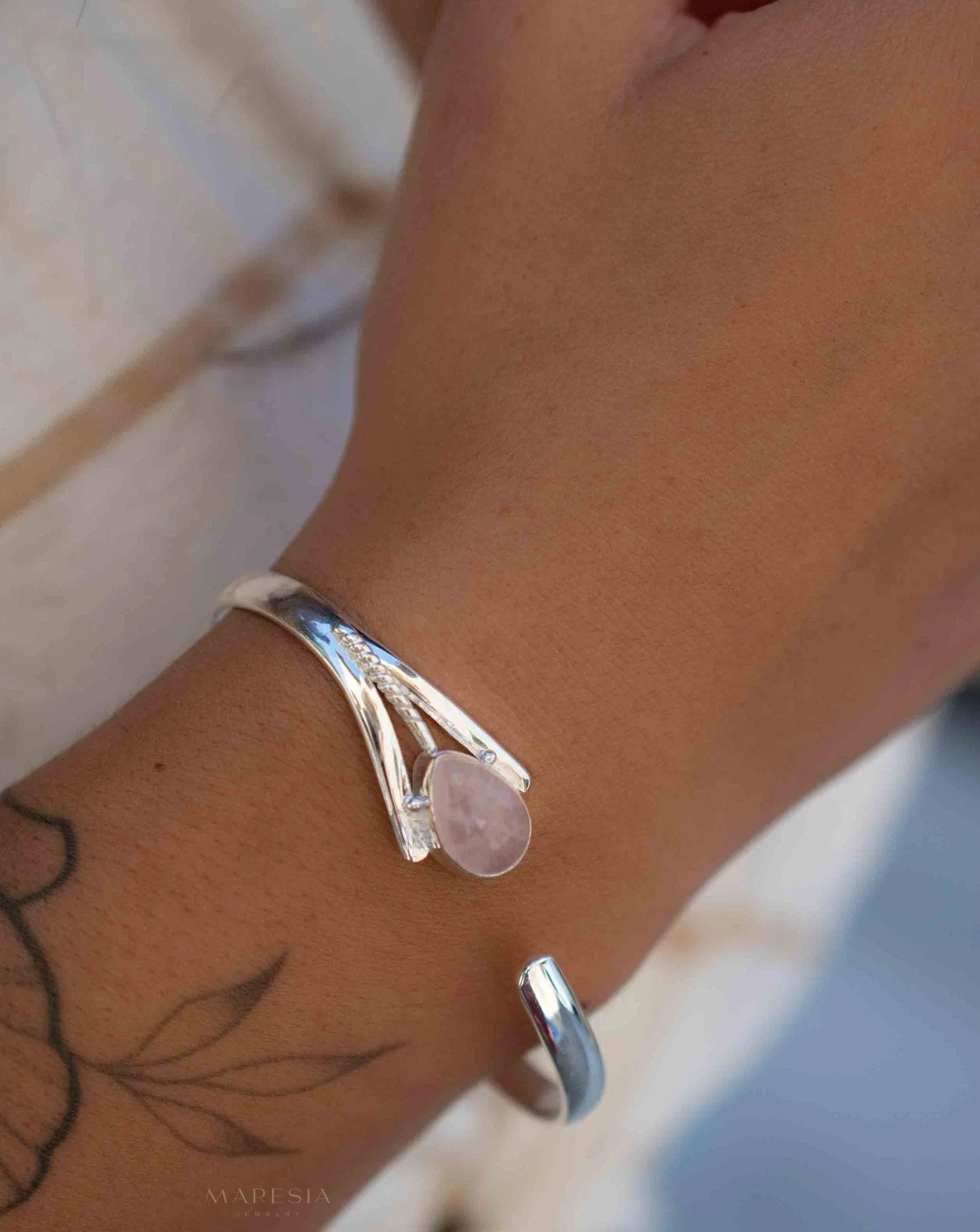 Rose Quartz Adjustable Bracelet ~ Sterling Silver 925 ~ MB062