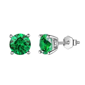 Round Birthstone May Emerald Earrings Stud Women Girls Jewelry Birthday Gift Sterling Silver