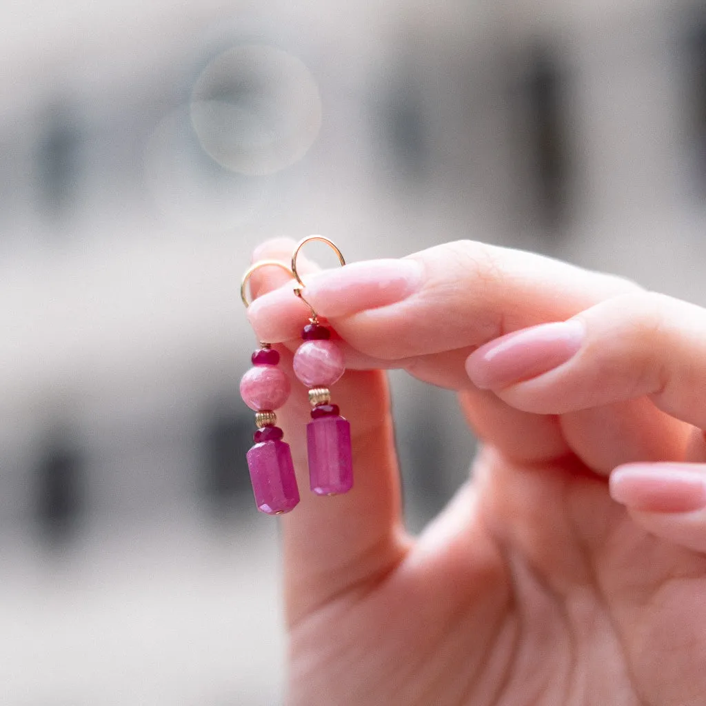 Ruby Bamboo - Ruby Rhodochrosite Earrings