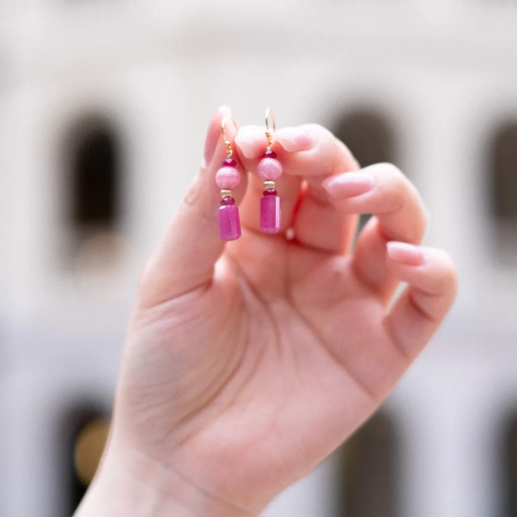 Ruby Bamboo - Ruby Rhodochrosite Earrings